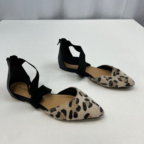 Rampage Paryss Leopard Print Strappy Flats Pointed Toe Black/Tan Size 8 Zip - Picture 2 of 9